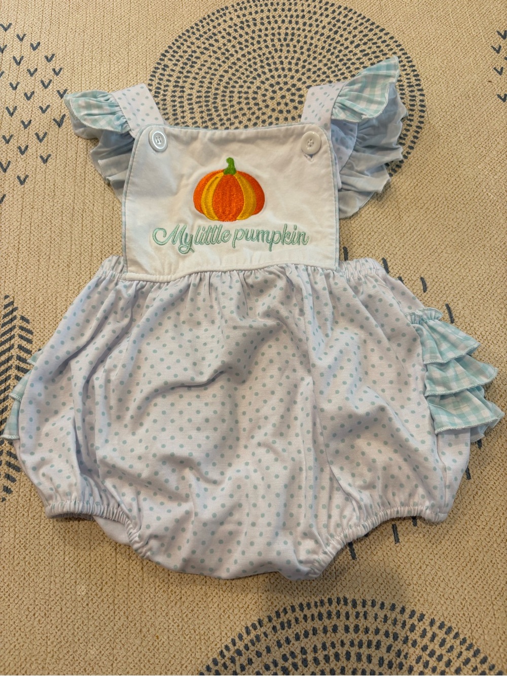 Light Blue Polka Dot 'My Little Pumpkin' Baby One-Piece